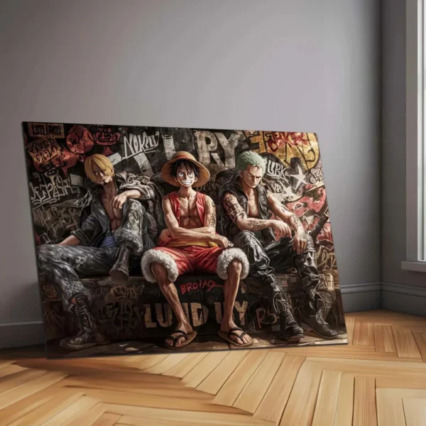 Luffy, Zoro & Sanji Metal Poster | One Piece Trio Wall Art | Straw Hat Pirates Decor