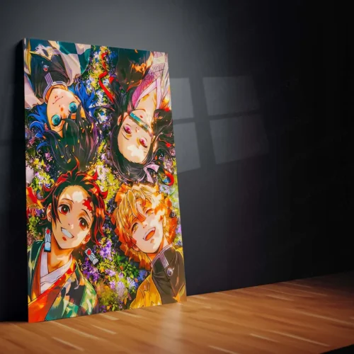 Anime Metal Poster | Blossom Bond ? Demon Slayer Quartet in Spring Light Metal Poster | Tanjiro, Nezuko, Zenitsu & Inosuke Wall Frame - Image 2