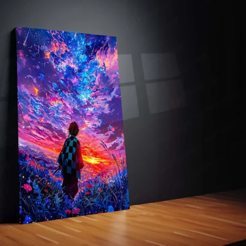 Anime Metal Poster | Anime tanjiro demon slayer Sunset Dreamscape ? a Cosmic Sky Metal Poster | Aesthetic Wall Frame - Image 2