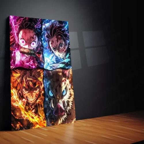 Demon Slayer Team Metal Poster ? Tanjiro, Nezuko, Zenitsu & Inosuke Wall Frame (A0 Edition) - Image 2