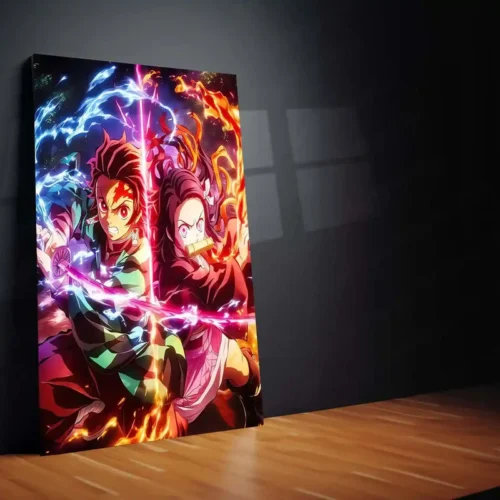 Anime Metal Poster | Tanjiro & Nezuko Kamado ? Demon Slayer Metal Poster | Sibling Bond Anime Wall Frame - Image 2
