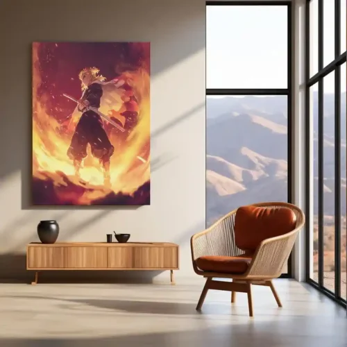 Rengoku in Flames ? Demon Slayer Heroic Stance Metal Frame | Flame Hashira Anime Poster | Bold Otaku Wall Art - Image 3