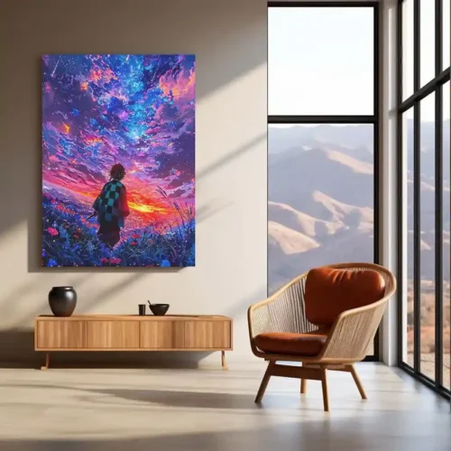 Anime Metal Poster | Anime tanjiro demon slayer Sunset Dreamscape ? a Cosmic Sky Metal Poster | Aesthetic Wall Frame - Image 3