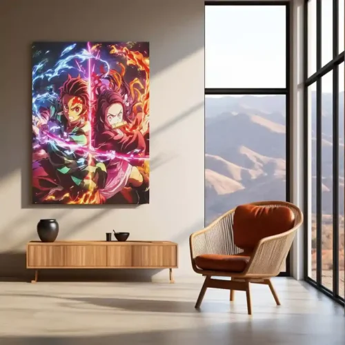 Anime Metal Poster | Tanjiro & Nezuko Kamado ? Demon Slayer Metal Poster | Sibling Bond Anime Wall Frame - Image 3