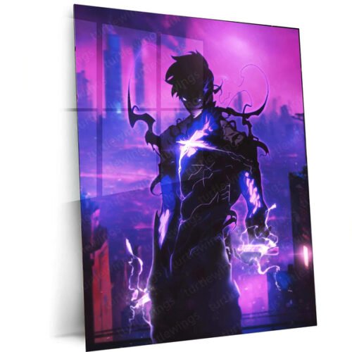 Sung Jin-Woo Metal Poster | Solo Leveling Anime Wall Art | Shadow Monarch Aesthetic Decor
