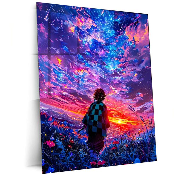 Anime Metal Poster | Anime tanjiro demon slayer Sunset Dreamscape ? a Cosmic Sky Metal Poster | Aesthetic Wall Frame