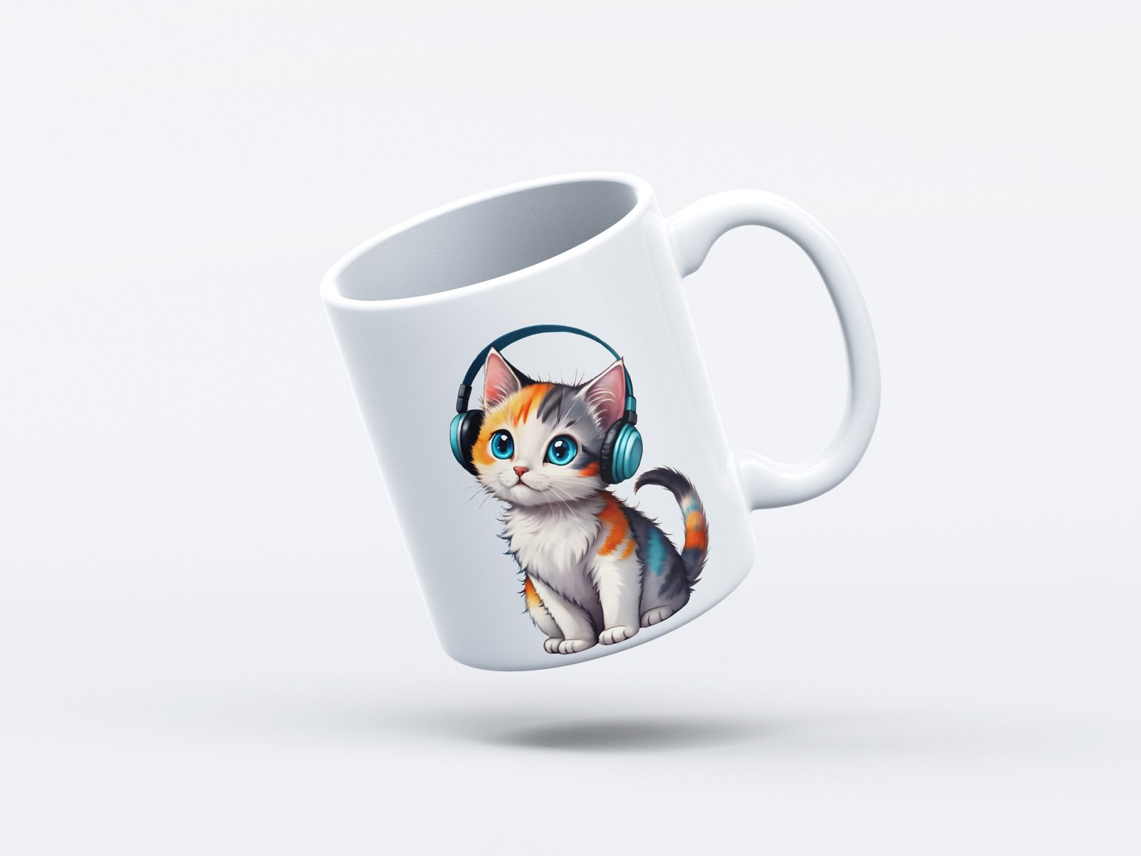 Free_Mug_Mockup_08 Kitten listening music - Image 1
