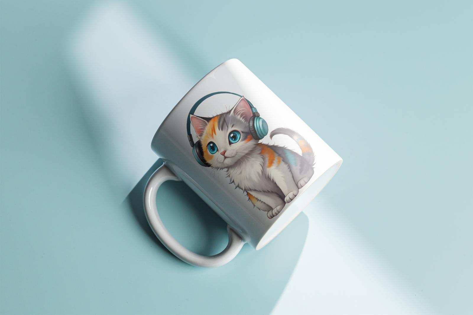 Lying_Mug_Mockup_10 Kitten listening music - Image 2