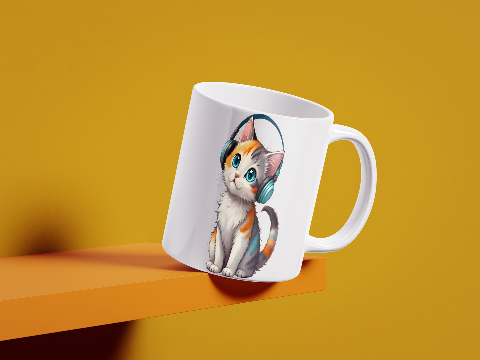 Mug_Mockup_10 Kitten listening music - Image 3