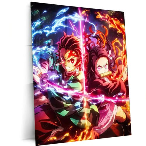Anime Metal Poster | Tanjiro & Nezuko Kamado ? Demon Slayer Metal Poster | Sibling Bond Anime Wall Frame