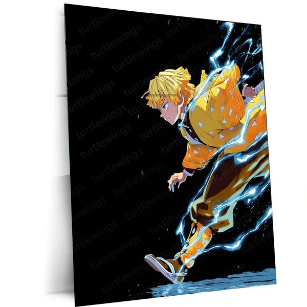 Zenitsu with Thunder Breathing ? Demon Slayer Metal Frame | Anime Action Poster | Striking Lightning Wall Art