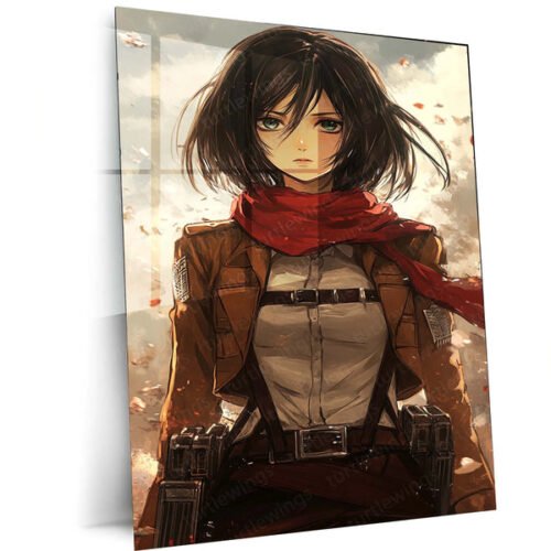 Anime Metal Poster | Mikasa Ackerman Metal Poster | Attack on Titan x Jujutsu Kaisen-Inspired Anime Art