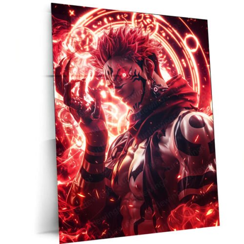 Anime Metal Poster | Ryomen Sukuna Metal Poster | Jujutsu Kaisen Villain Wall Art | Cursed Energy Decor