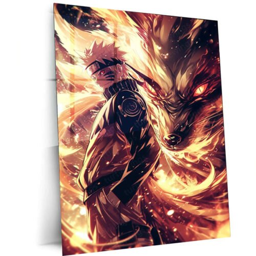 Naruto x Kurama Metal Poster ? Legendary Tailed Beast & Ninja Duo | Naruto Anime Wall Art