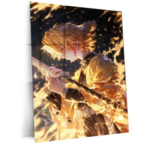 Zenitsu Agatsuma Metal Poster ? Demon Slayer | Lightning-Fast Warrior Wall Art