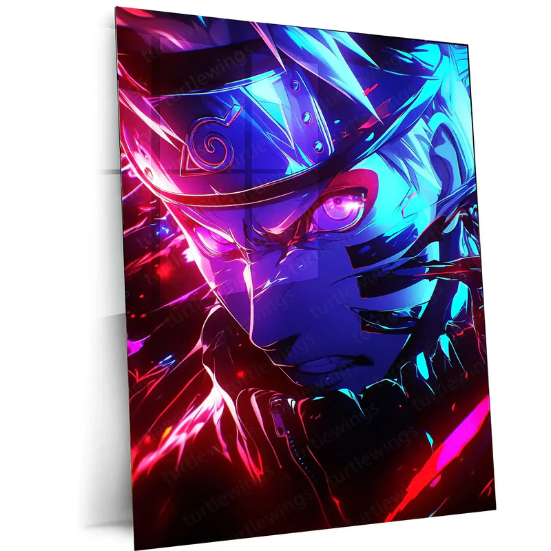 1 Anime Metal Poster | Neon Fury Naruto ? Intense Shinobi Energy Metal Poster | Anime Wall Frame - Image 1