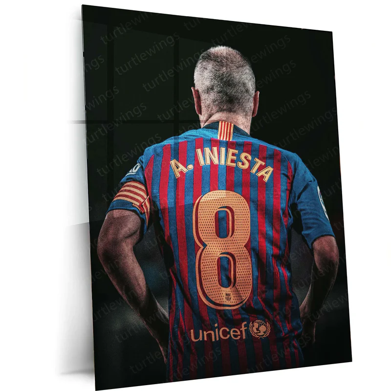 1 Andr?s Iniesta Barcelona #8 ? Iconic Back Pose Graphic Metal Frame | Bar?a Legend Wall Art - Image 1