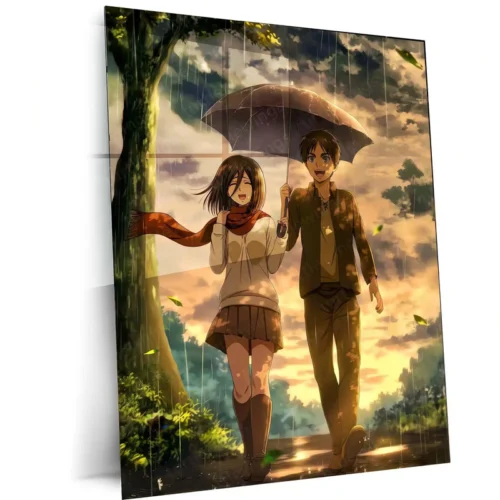 Anime | Eren & Mikasa ? Rainy Day Promise Metal Poster | Attack on Titan Anime Wall Frame