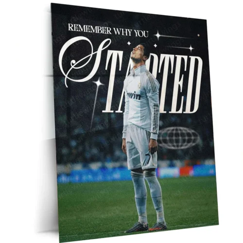 Cristiano Ronaldo with Quote Metal Poster | Football Legend Motivation Wall Art