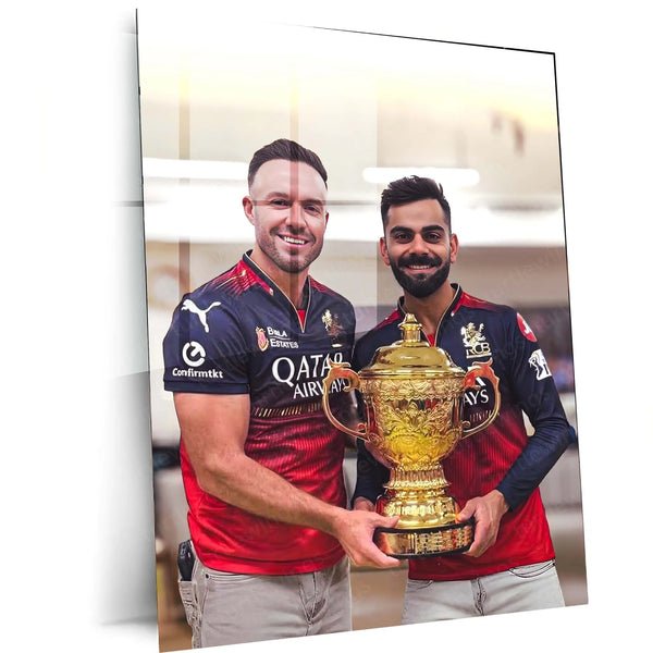 Cricket Metal Poster | Virat Kohli & AB de Villiers RCB IPL 2025 Victory Metal Poster | Brotherhood of Champions Wall Art