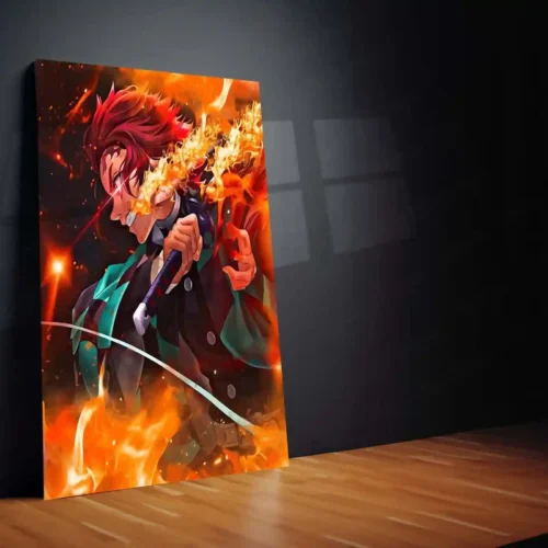 Anime Metal Poster | Tanjiro Kamado ? Fire Breathing Rage Metal Poster | Demon Slayer Anime Wall Frame - Image 2