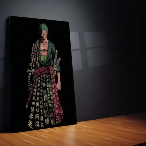 Anime Metal Poster | Tech Zoro ? Futuristic Swordsman with Bold Chinese Calligraphy Metal Poster | One Piece Wall Frame - Image 2