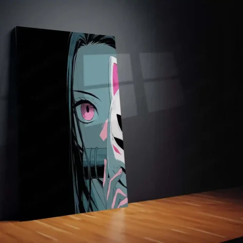 Nezuko Kamado Metal Frame ? Fox Mask Half-Cover Anime Poster | Elegant Demon Slayer Wall Art - Image 2