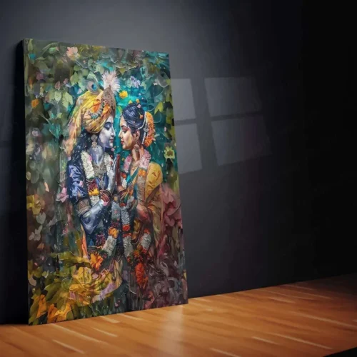 Radha Krishna Metal Poster | Divine Love Painting | Spiritual Wall Art - Image 2