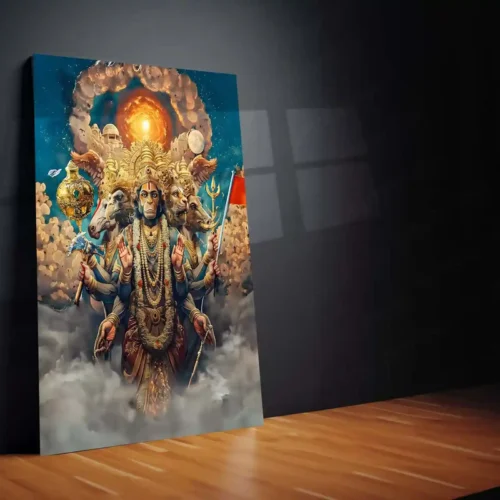 Panchamukhi Hanuman Metal Frame | Five-Faced Hanuman Wall Art | Spiritual & Protective Hindu Decor - Image 2