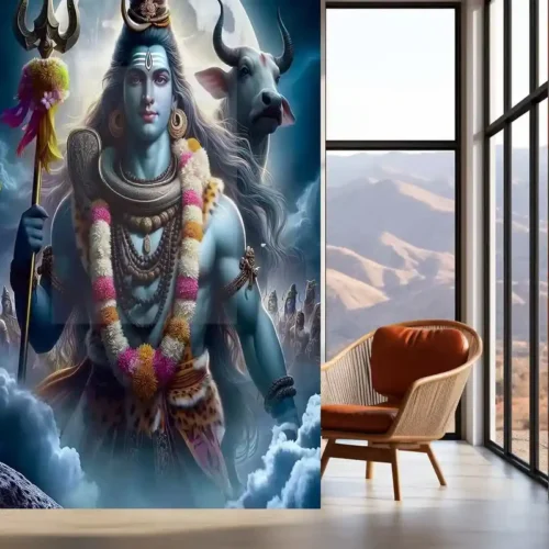 Lord Shiva with Nandi ? Vibrant Abstract Spiritual Metal Frame | Sacred Hindu Wall Art | Divine Decor for Home & Temple 01 - Image 2