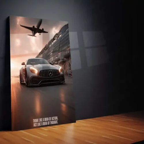 Cars Metal Poster | Mercedes-AMG GT with Jet ? Speed & Power Metal Poster | Supercar Wall Frame - Image 2