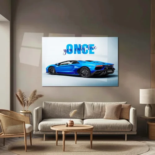 You Only Live Once ? Blue Lamborghini Aventador Roadster Metal Poster | YOLO Luxury Supercar Wall Art - Image 3