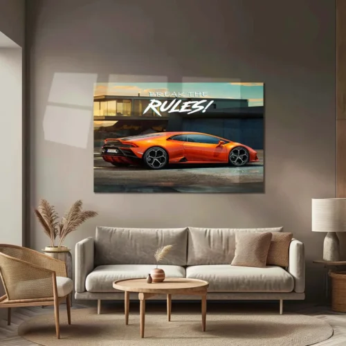 Break the Rules ? Orange Lamborghini Huracan Metal Poster | Supercar Wall Art for Hustlers & Dreamers - Image 3