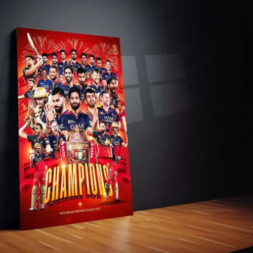 Cricket Metal Poster | RCB Wins IPL Trophy 2025 ? Champion Celebration Metal Poster | Virat Kohli Led Victory Wall Art 06 - Image 2