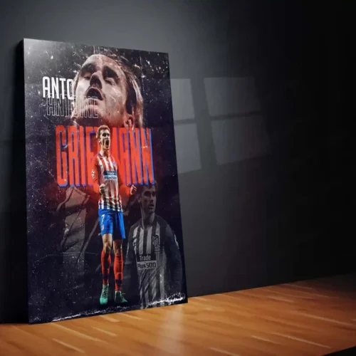 Atl?tico Madrid #7 Player Metal Frame | Red & White Striped Kit Football Poster - Image 2