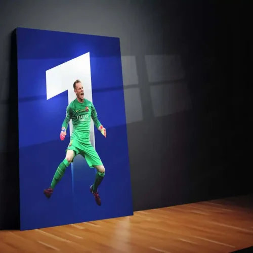 Barcelona Goalkeeper in Green Kit ? Airborne Save with #1 Backdrop ? Metal Frame | Dynamic Football Wall Art - Image 2