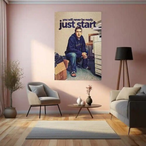 You Will Never Be Ready. Just Start ? Mark Zuckerberg Metal Frame | Founder Mindset Quote Art - Image 2