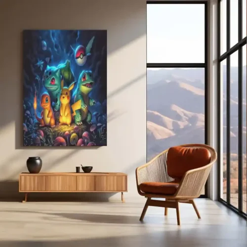 Anime Metal Poster | Pok?mon Starter Poster ? Pikachu, Bulbasaur, Charmander & Squirtle Glow Metal Poster | Anime Wall Frame - Image 3