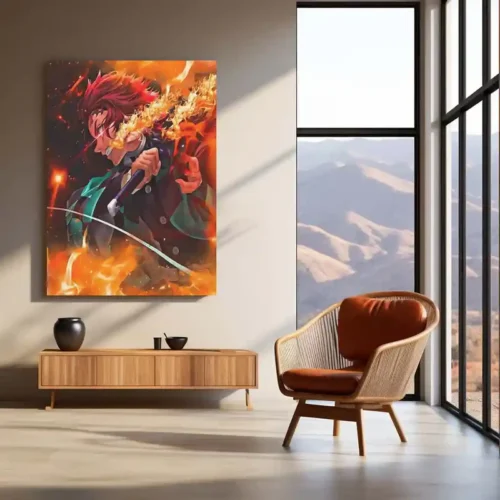 Anime Metal Poster | Tanjiro Kamado ? Fire Breathing Rage Metal Poster | Demon Slayer Anime Wall Frame - Image 3