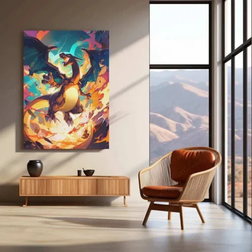 Charizard Metal Poster ? Pok?mon Wall Art in HD Yellow & Green Design - Image 3