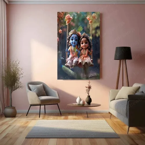 Radha Krishna Metal Poster | Divine Love Wall Art | Spiritual & Aesthetic Decor - Image 3