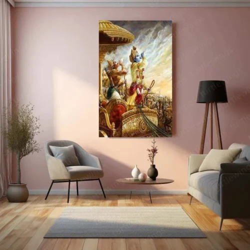Shri Krishna & Arjuna Metal Poster ? The Bhagavad Gita Warrior?s Wisdom Art - Image 3