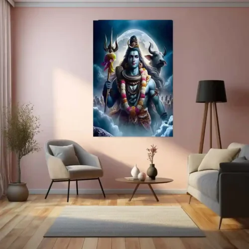 Lord Shiva with Nandi ? Vibrant Abstract Spiritual Metal Frame | Sacred Hindu Wall Art | Divine Decor for Home & Temple 01 - Image 3