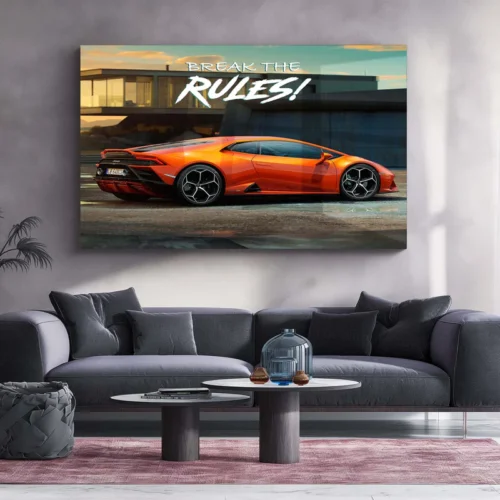 Break the Rules ? Orange Lamborghini Huracan Metal Poster | Supercar Wall Art for Hustlers & Dreamers - Image 2