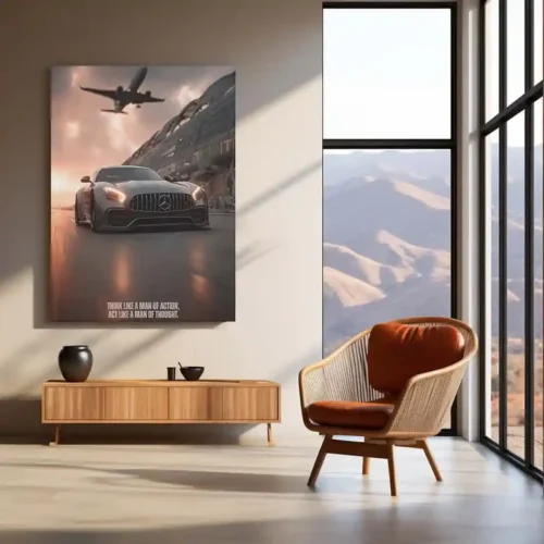 Cars Metal Poster | Mercedes-AMG GT with Jet ? Speed & Power Metal Poster | Supercar Wall Frame - Image 3