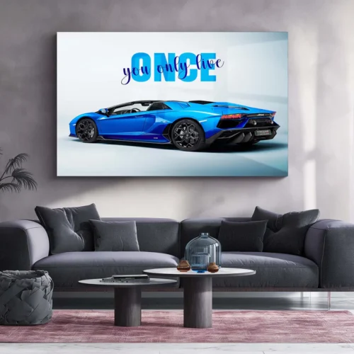You Only Live Once ? Blue Lamborghini Aventador Roadster Metal Poster | YOLO Luxury Supercar Wall Art - Image 2