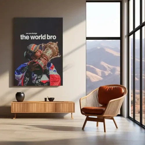 Lewis Hamilton Kissing Trophy ? ?We Can Change the World, Bro? Metal Poster | Legacy x Purpose Wall Art - Image 3