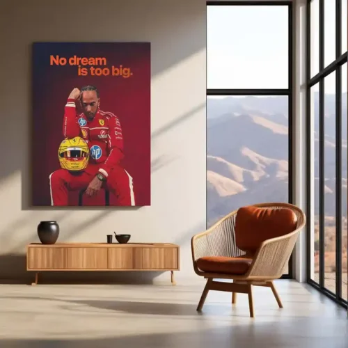 No Dream Is Too Big ? Lewis Hamilton in Ferrari Suit Motivational Metal Frame | F1 Racing Wall Art - Image 3