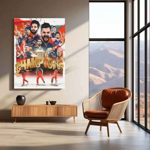 Cricket Metal Poster | RCB Wins IPL Trophy 2025 ? Champion Celebration Metal Poster | Virat Kohli Led Victory Wall Art 10 - Image 3