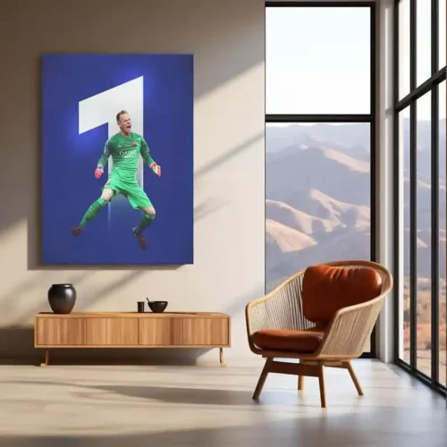 Barcelona Goalkeeper in Green Kit ? Airborne Save with #1 Backdrop ? Metal Frame | Dynamic Football Wall Art - Image 3